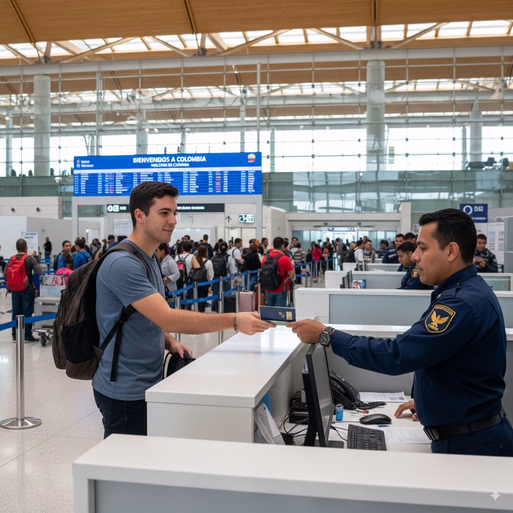 Travelers queueing at an airport check-in area