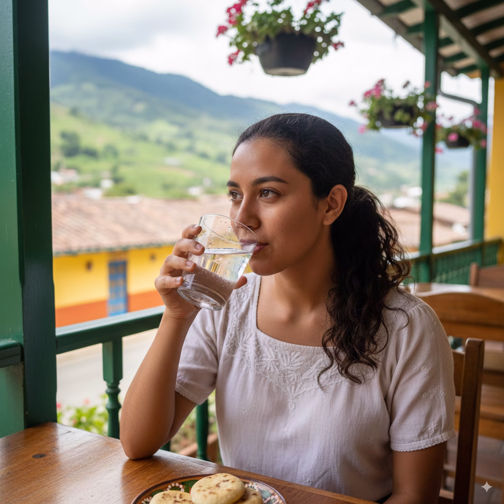 A woman drinking a glass of water