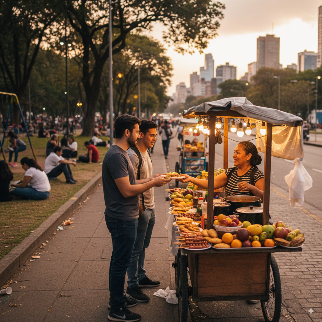 A vendor at a food stall in a Bogotá market