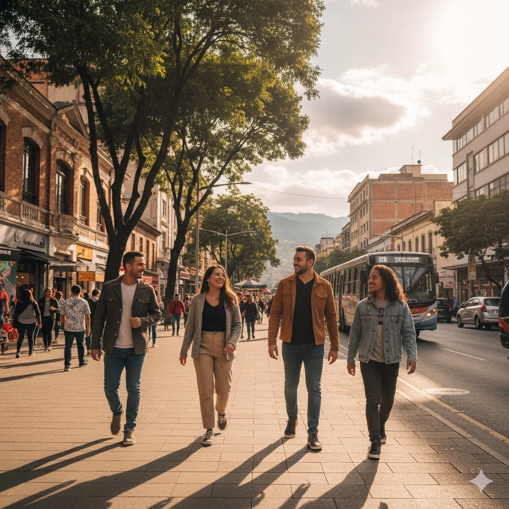 A tree-lined street in the Chapinero district of Bogotá