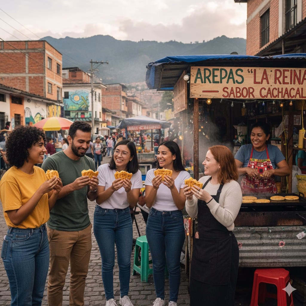 A busy market street with vendors and shoppers in south Bogotá