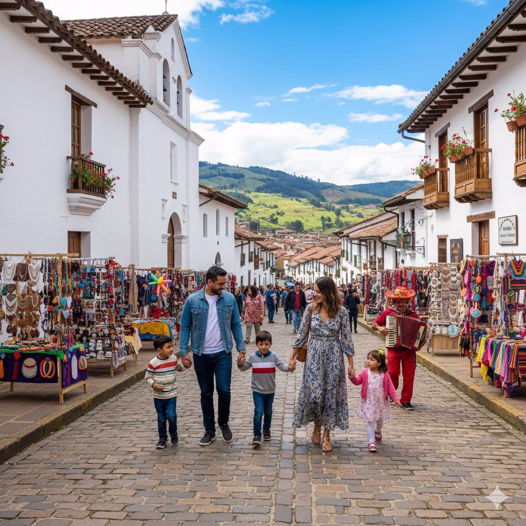 A crowded market street in Usaquén, Bogotá