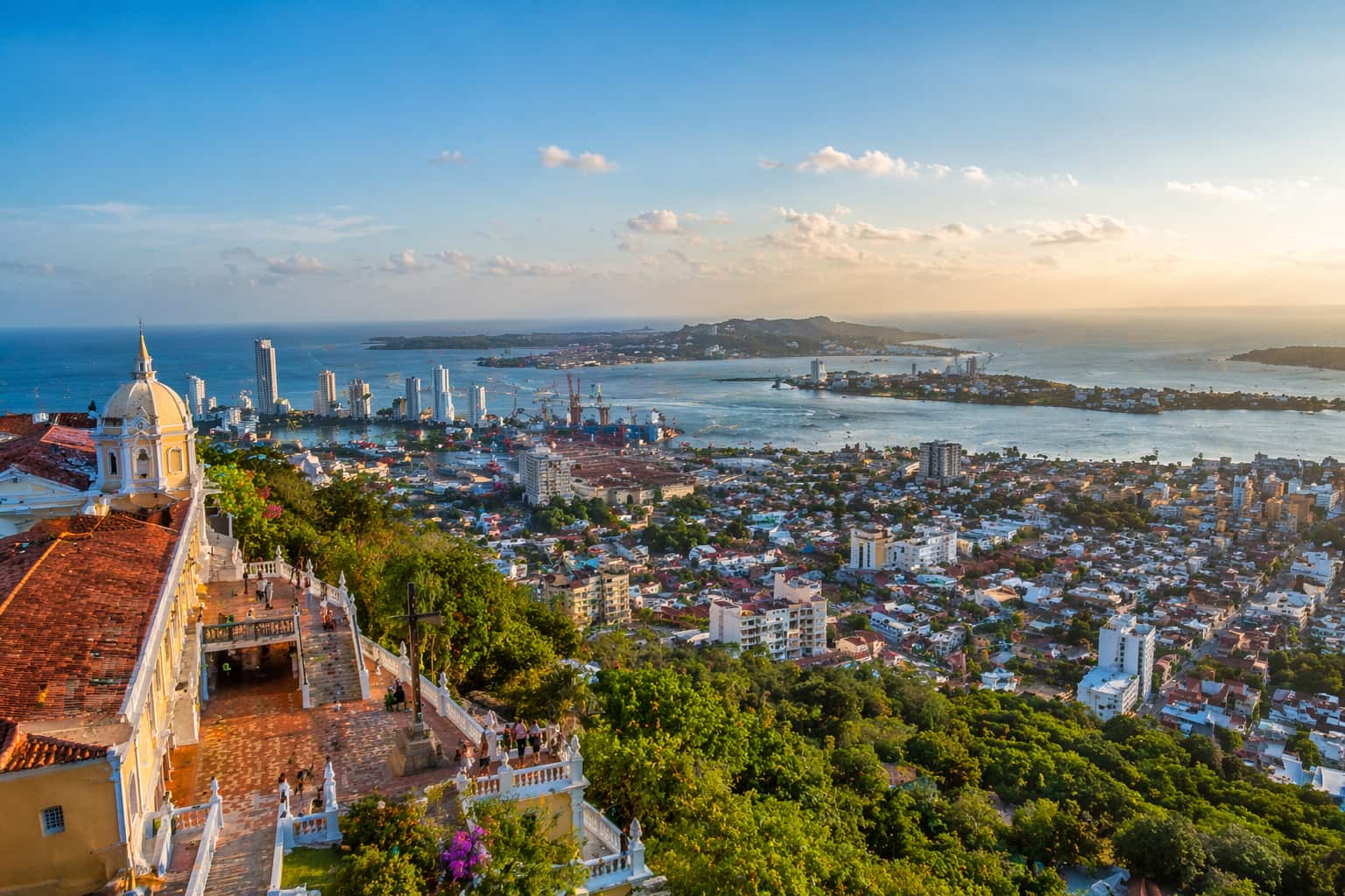 panoramic view of cartagena from the top of san felipe castle colombia