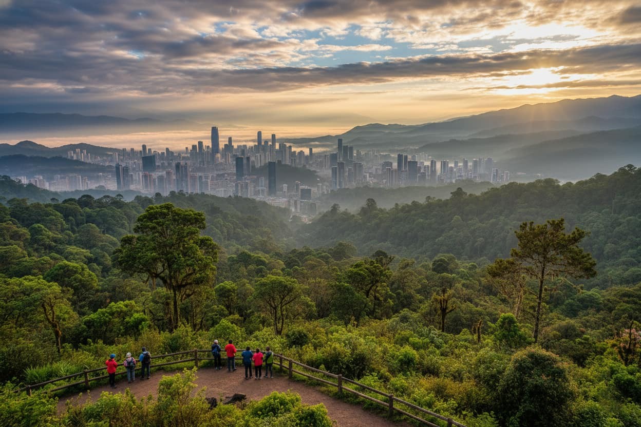 natural viewpoint lookout over medellin valley from arvi park antioquia colombia