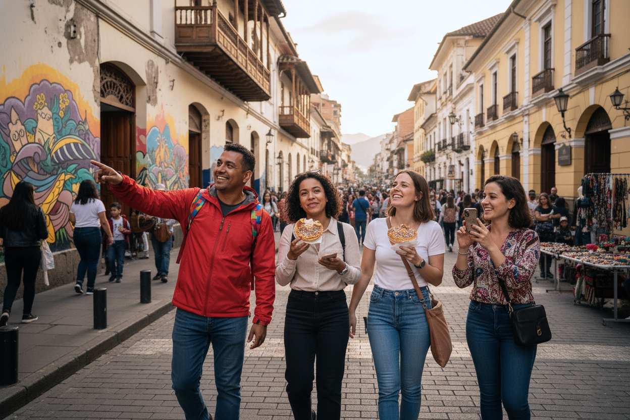 walking along a colonial street with white buildings la candelaria bogotá colombia