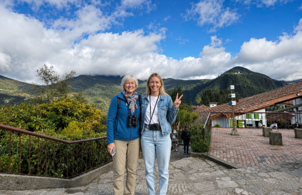 posing with mountain views from a viewpoint monserrate bogota colombia