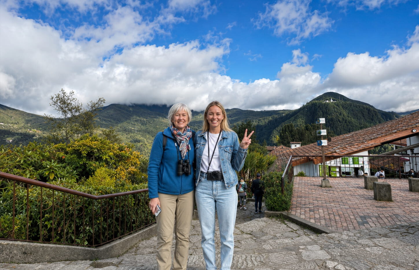 posing with mountain views from a viewpoint monserrate bogota colombia