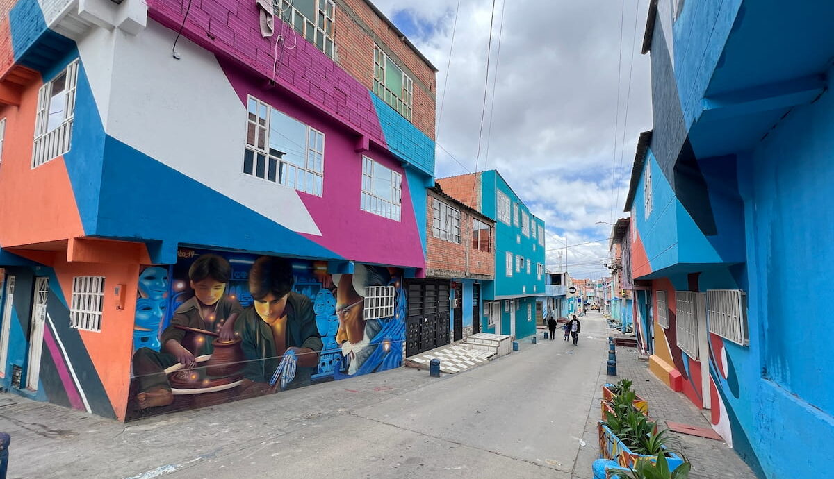 Colorful painted street in El Paraíso, Ciudad Bolívar, Bogotá, Colombia.