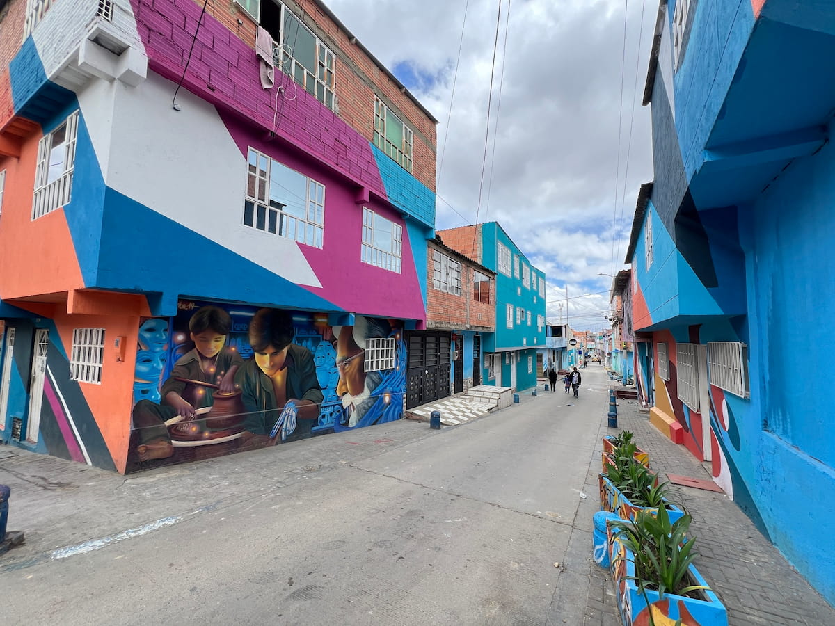Colorful painted street in El Paraíso, Ciudad Bolívar, Bogotá, Colombia.