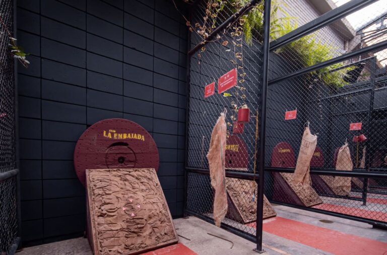 The tejo lanes and clay targets at La Embajada, the hall where we run our private tejo night in Bogotá