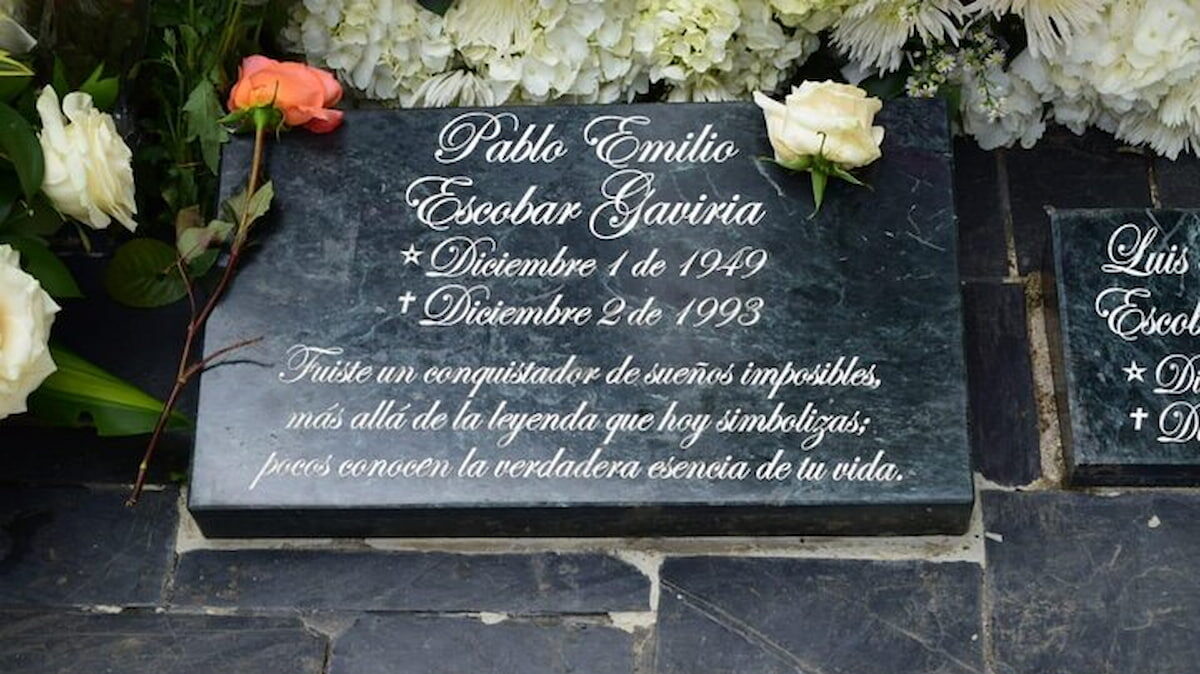 Grave of Pablo Escobar at a cemetery in Medellín, Colombia.