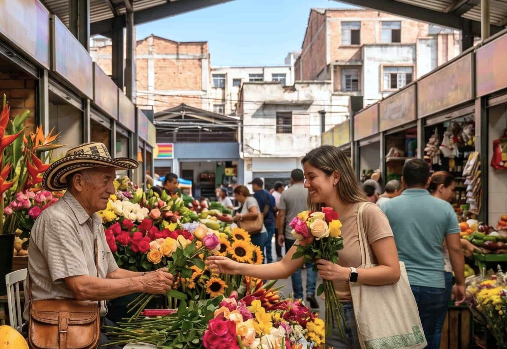 placita de flores traditional flower and produce market downtown medellin antioquia colombia