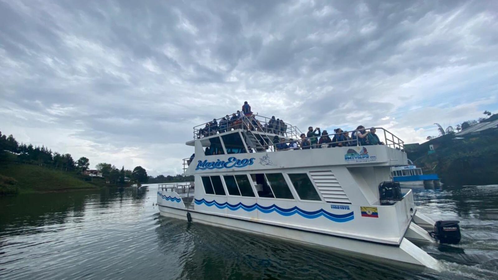 Boat ride across the reservoir on a Guatape Tour in Guatapé, Colombia