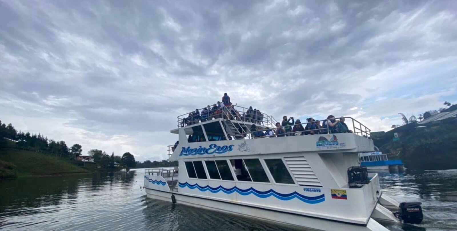 Boat ride across the reservoir on a Guatape Tour in Guatapé, Colombia