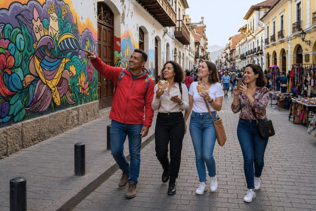 turistas comiendo oblea Bogotá Colombia