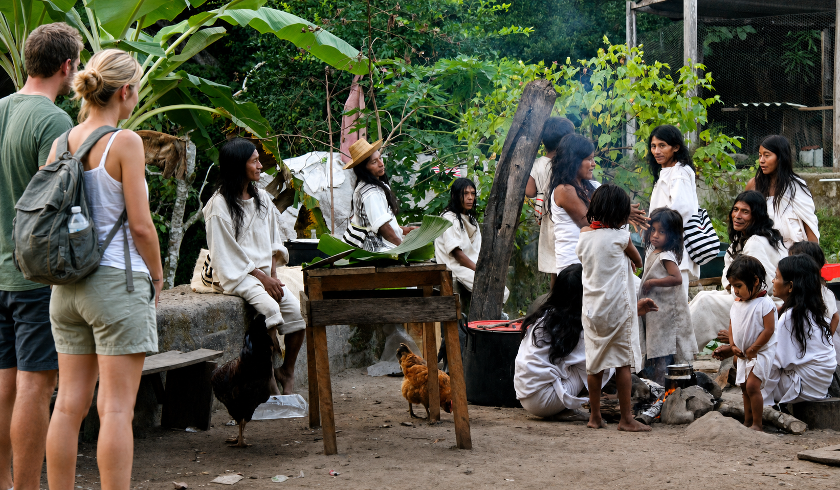 Travelers observing a traditional community gathering during a Tunkeka Culture tour.