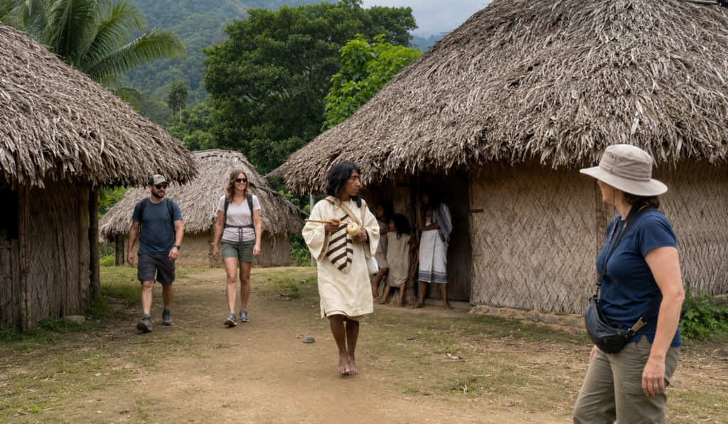 Local guide leading travelers through the village on a Tunkeka Culture tour.