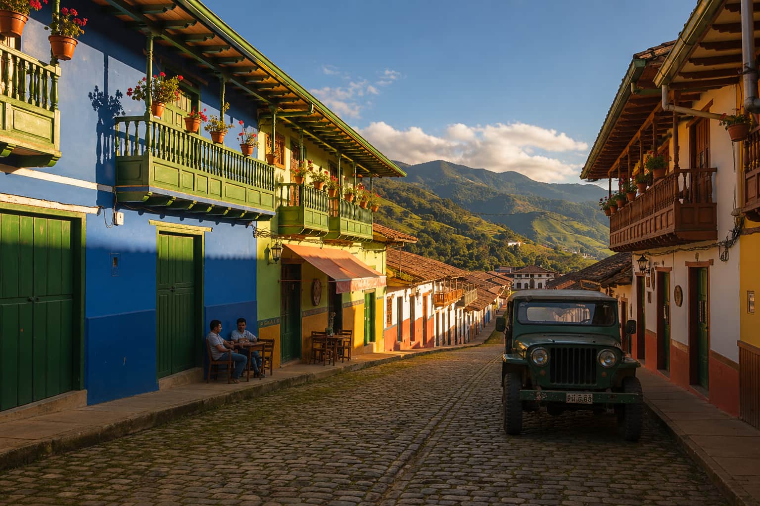 colonial church and colorful facades around main plaza jardin antioquia colombia