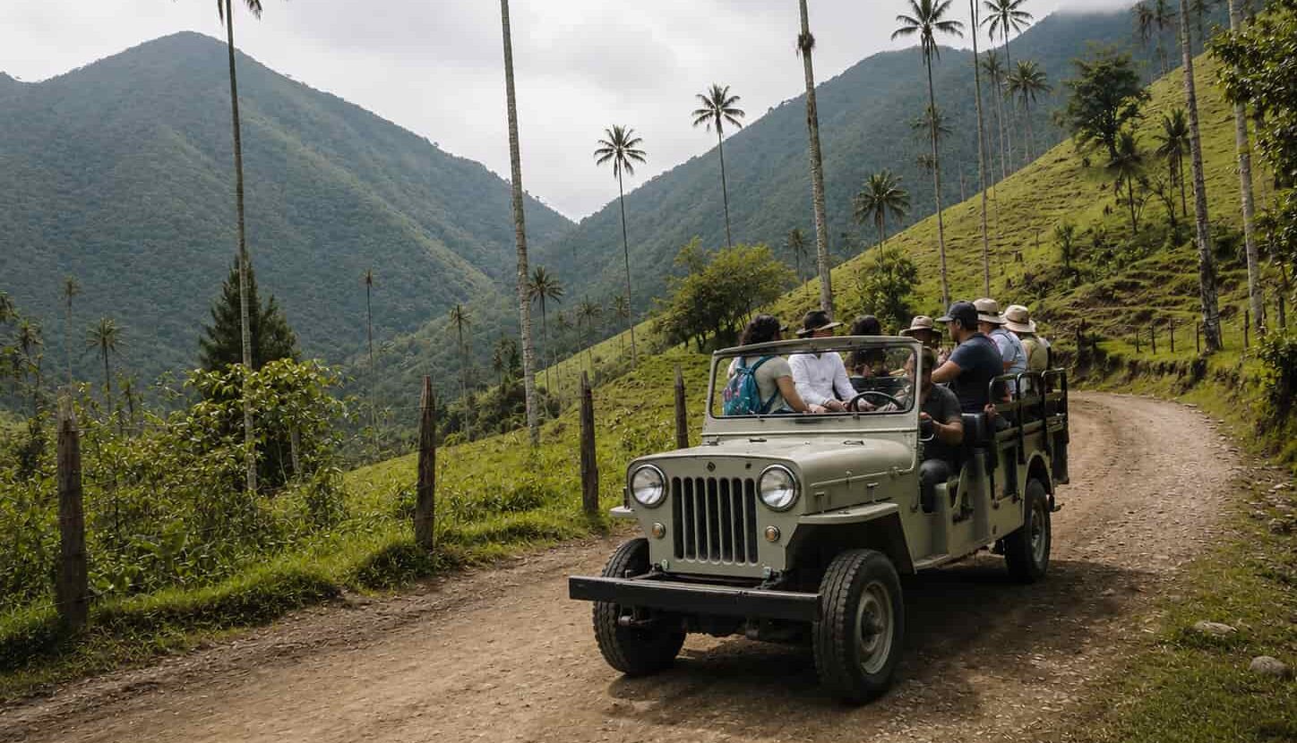 willys jeep transporting tourists to cocora valley colombia