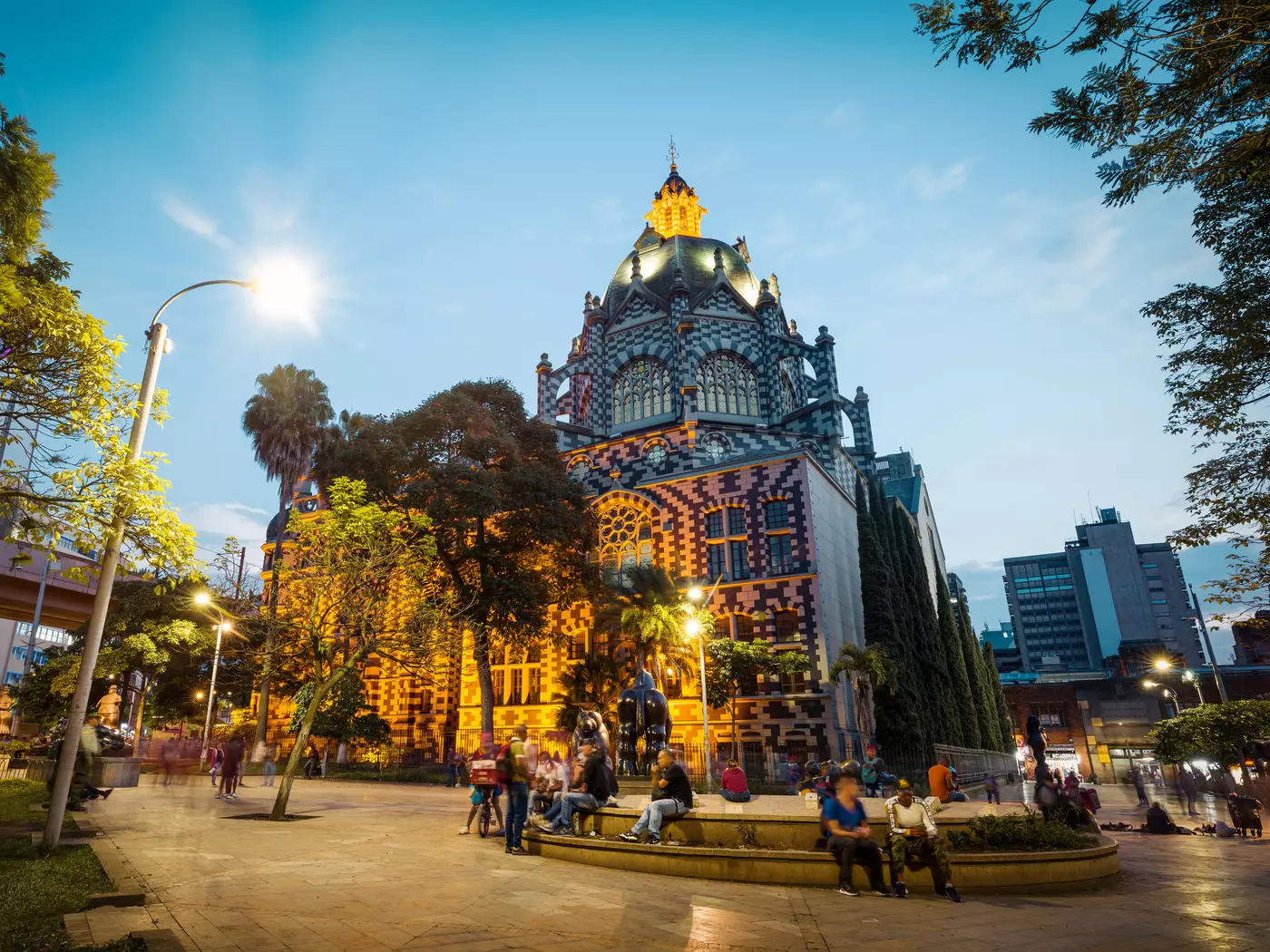 Plaza Botero and the Palace of Culture at dusk on a Walking tour Medellin, Medellín, Colombia