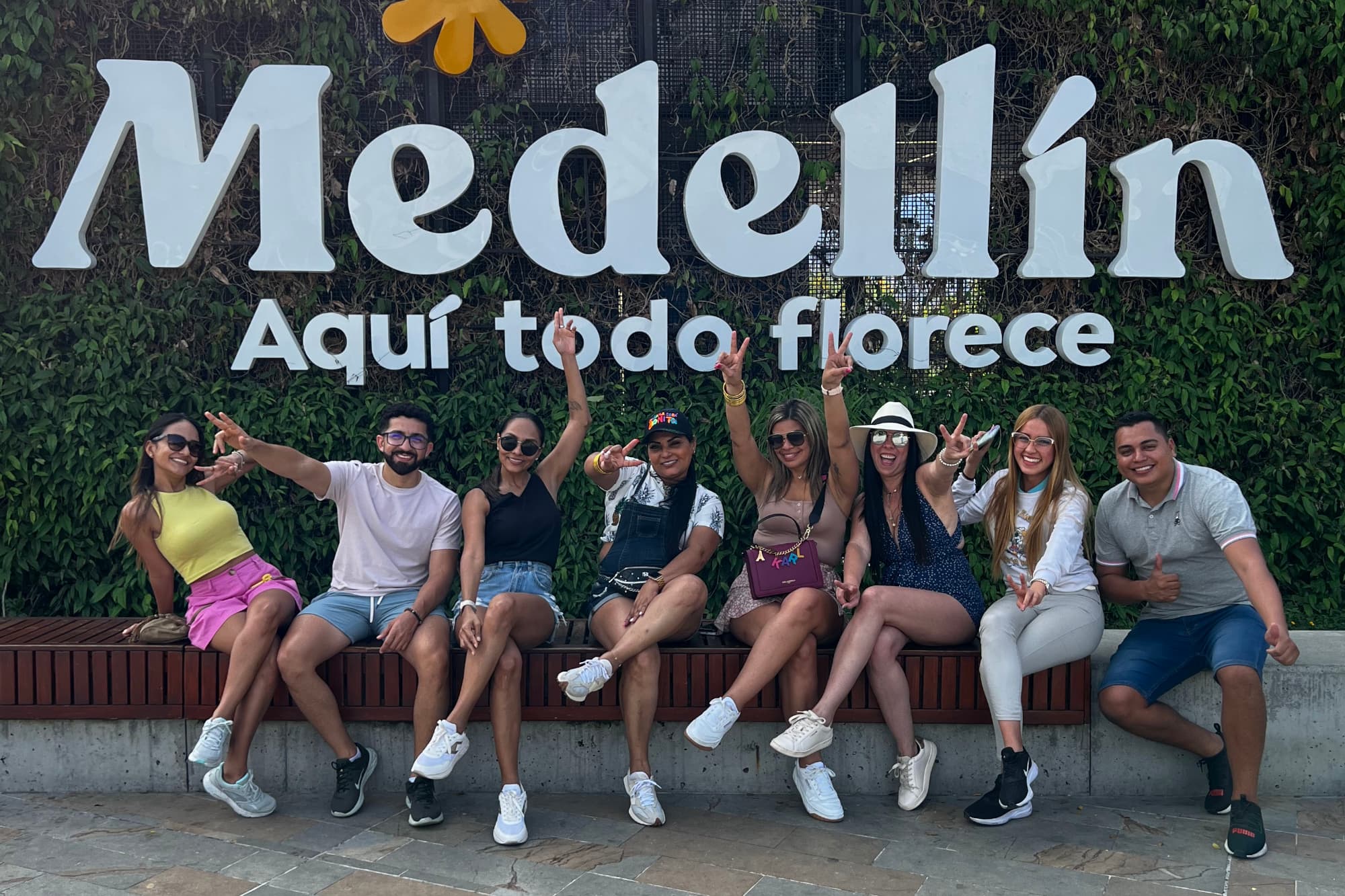 Group photo at the Medellín sign during a Walking tour Medellin, Medellín, Colombia