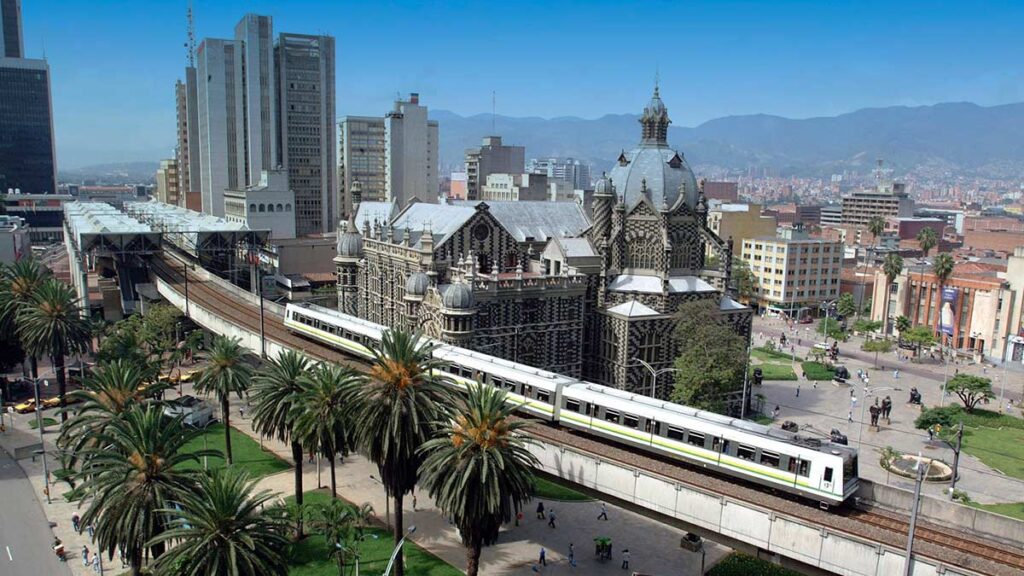 Medellín Metro and the Palace of Culture seen during a Walking tour Medellin in Medellín, Colombia