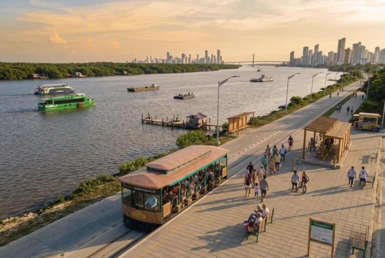 The Barranquilla riverfront on the Magdalena, where our boat day to the mouth of the river starts