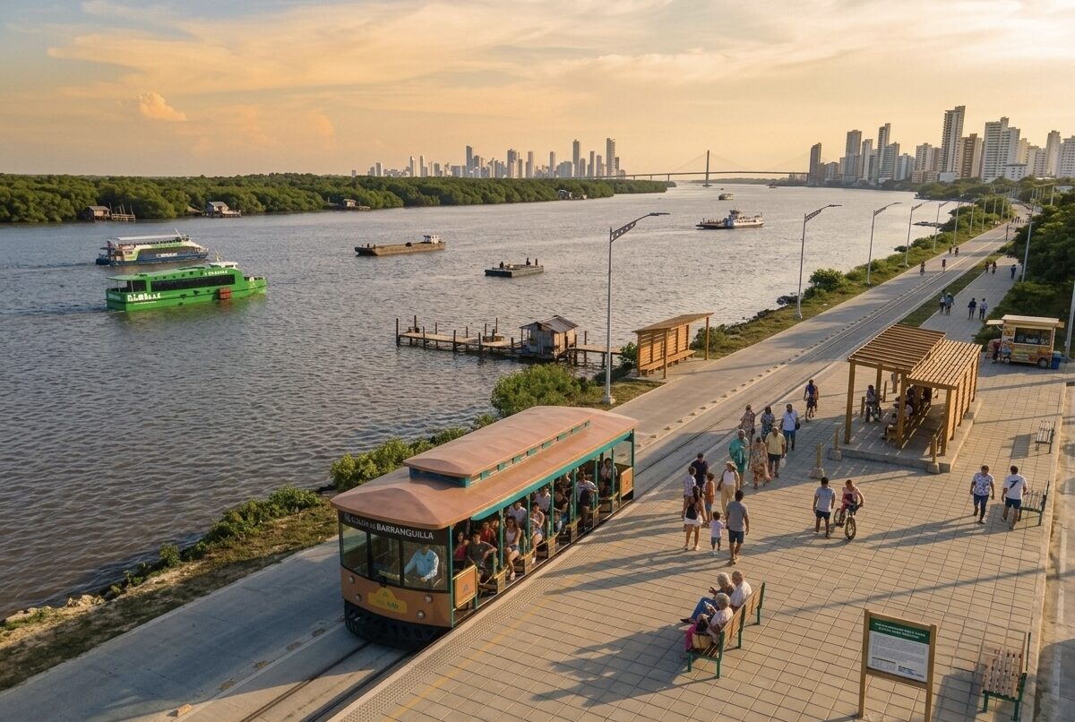The Barranquilla riverfront promenade along the Magdalena River