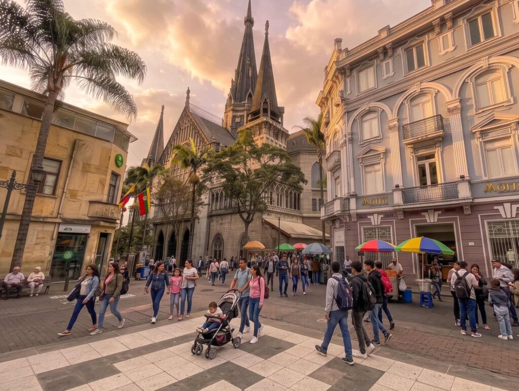 Cathedral and main square in the historic centre of Manizales