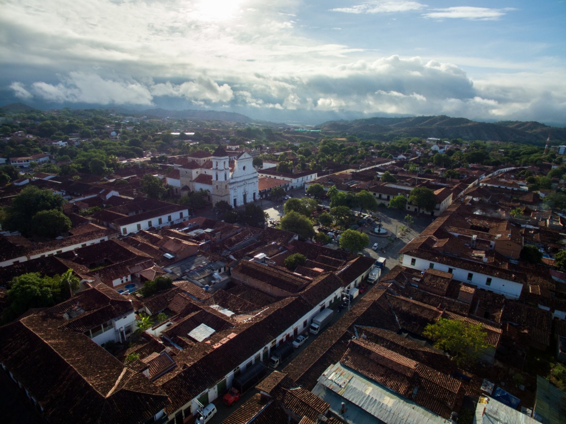 Aerial view of the colonial center on a Tour Santa Fe de Antioquia, Colombia