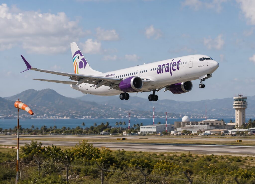An Arajet aircraft in flight