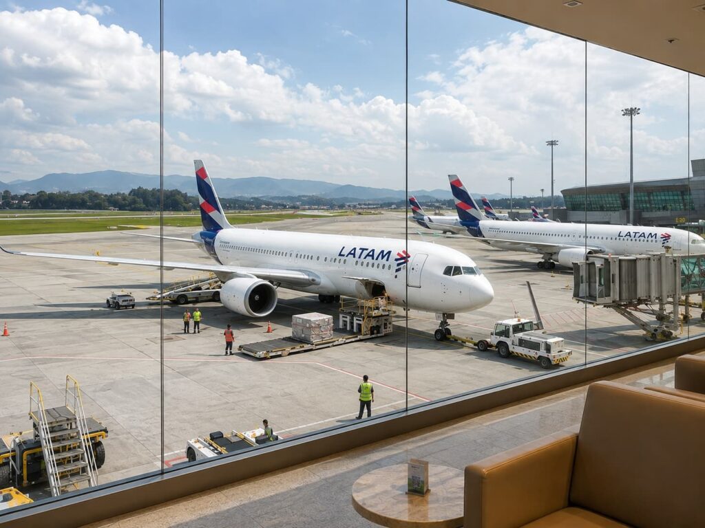 A LATAM aircraft parked at an airport gate